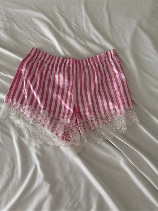Victoria's Secret Pants - Victoria's Secret Pink and White Striped Lace-Trim Shorts